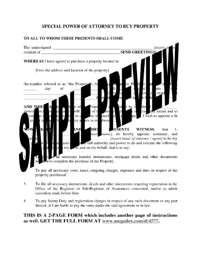 India Special Power of Attorney to Buy Property