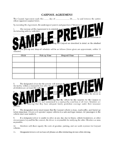 Picture of Carpooling Agreement for Transporting Children