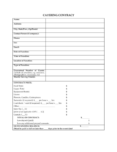 Catering Contract Template