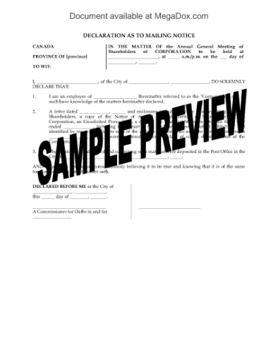 Picture of Declaration of Mailing Notices for Shareholder Meeting | Canada