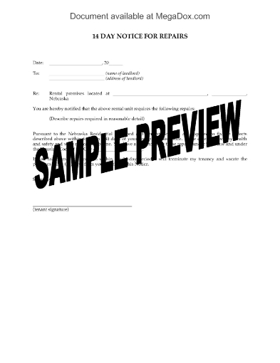 Nebraska 14 Day Notice for Repairs