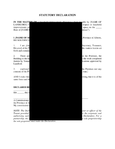 Alberta Declaration of Completion of Leasehold Improvements