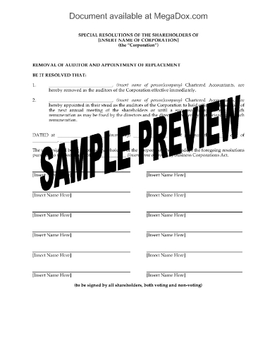 Canada Shareholder Resolution to remove auditor