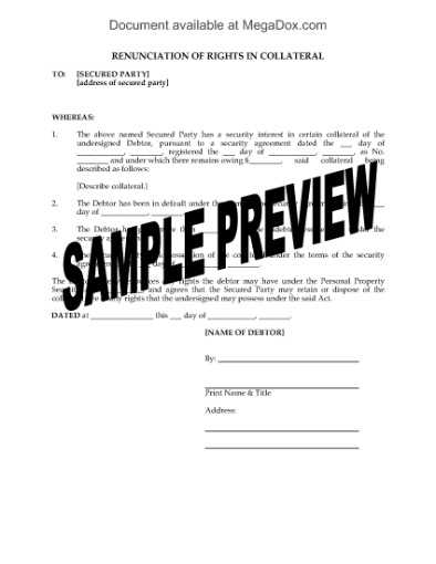 Picture of Renunciation of Rights in Collateral | Canada