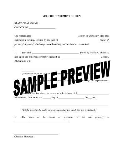Alabama Verified Statement of Lien