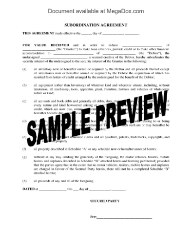 Picture of Subordination Agreement