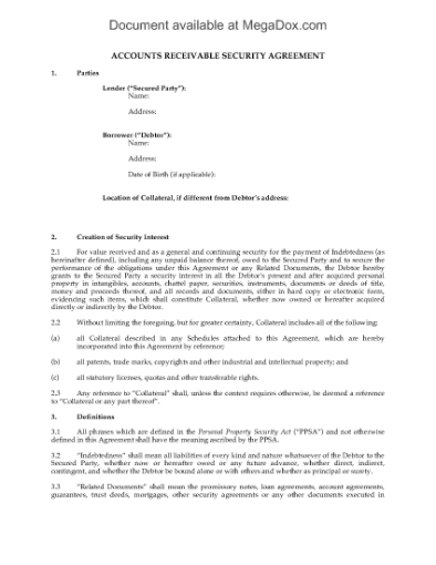 Picture of Accounts Receivable Security Agreement | Canada