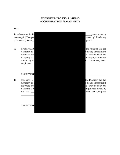 Loan-Out Addendum to Film Production Deal Memo