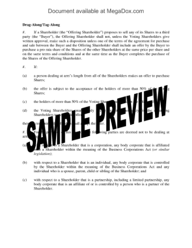 Picture of Drag Along, Tag Along Clause for Shareholder Agreement