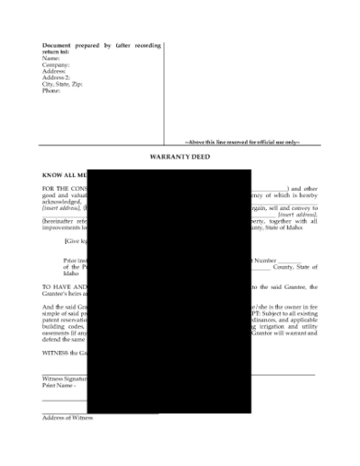 Picture of Idaho General Warranty Deed Form
