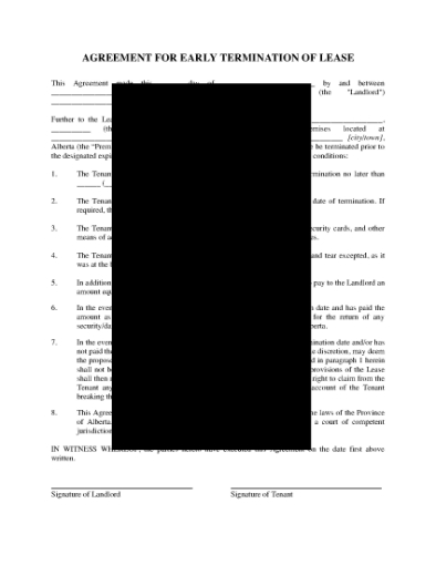 Picture of Alberta Agreement to Terminate Lease