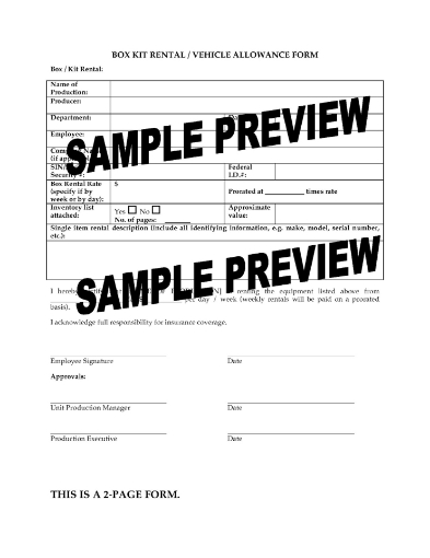 Film Crew Kit Rental and Vehicle Allowance Forms