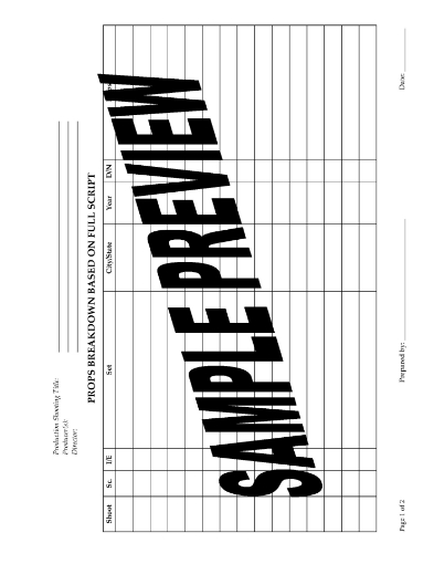 Props Breakdown Sheet for Film Production