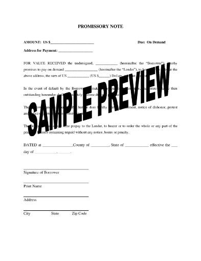 USA Demand Promissory Note for Interest-Free Loan