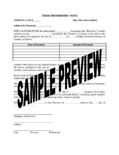 Canada Term Promissory Note