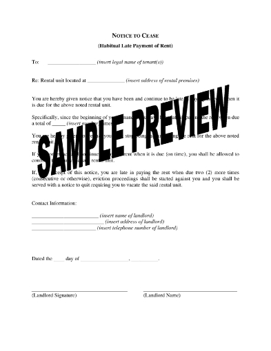 New Jersey Notice to Cease for Habitual Late Rent