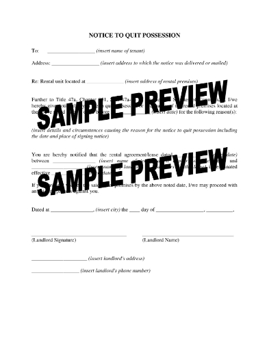 Connecticut Notice to Quit Possession form