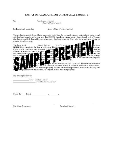 Montana Notice of Abandonment of Personal Property