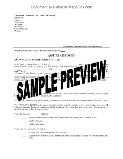 Picture of Florida Quitclaim Deed from Two Persons to One Person