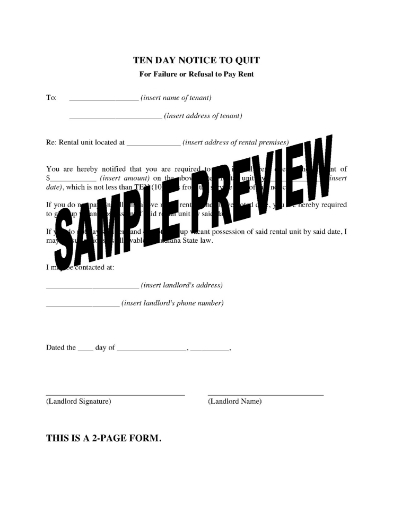 Indiana 10 Day Notice to Quit