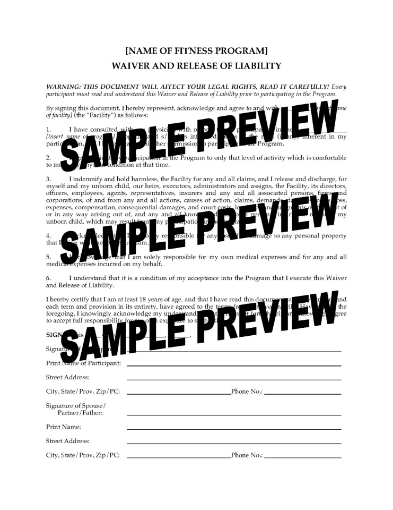 Prenatal Fitness Program Waiver and Release