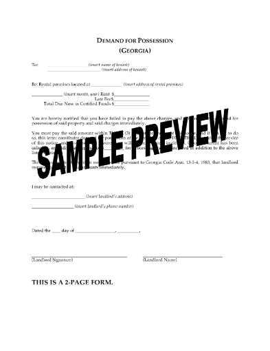 Georgia Demand for Possession form