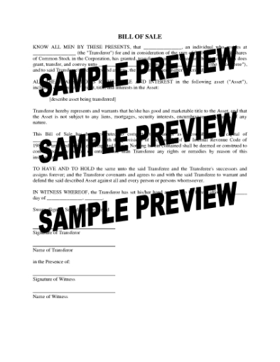 Picture of USA Bill of Sale for Contribution to Capital