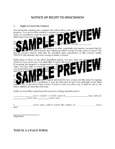 USA Notice of Right to Rescission