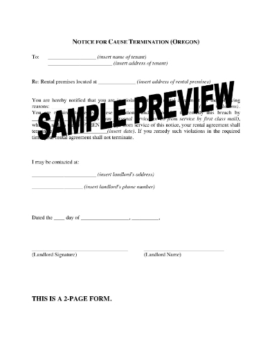 Oregon Notice for Cause Termination