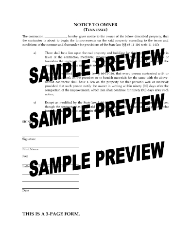 Tennessee Notice to Owner