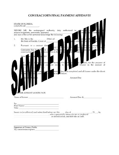 Florida Contractor's Final Payment Affidavit