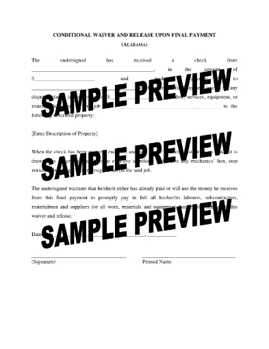 Alabama Lien Waiver and Release Forms Package