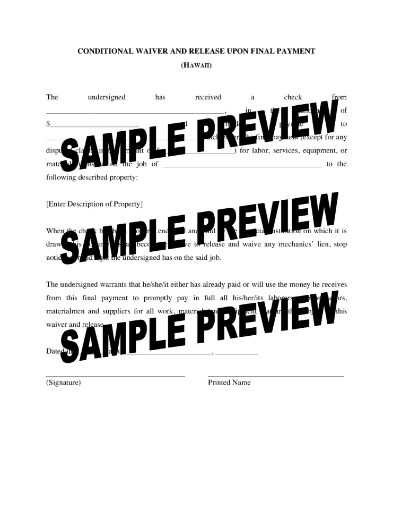 Package of Hawaii Lien Waiver and Release Forms