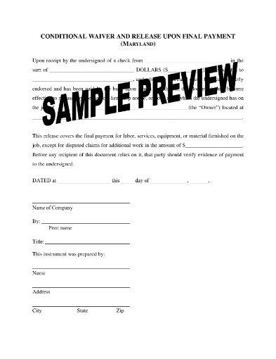 Maryland Lien Waiver and Release Forms Package