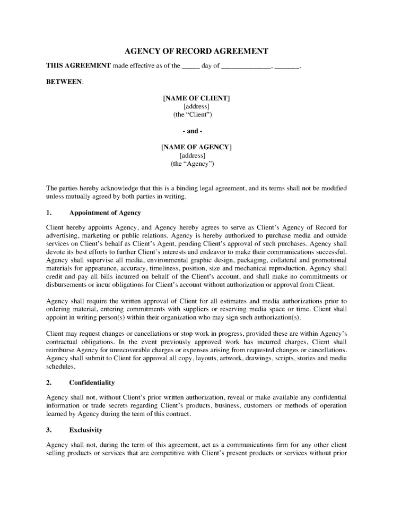 USA Agency of Record Retainer Contract