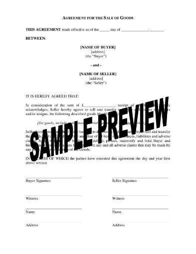 UK Sale of Goods Agreement with Indemnity