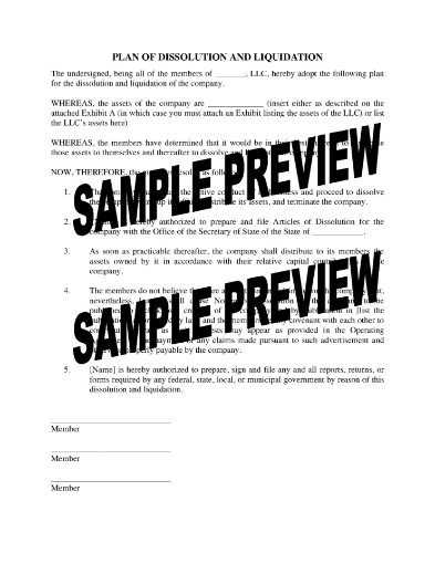 USA Plan of Liquidation and Dissolution of LLC