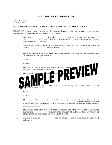 Texas Affidavit Claiming Lien