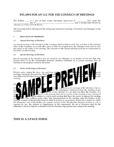 USA Bylaw of LLC Governing the Conduct of Meetings