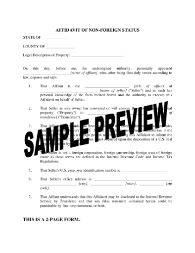 Picture of Affidavit of Non-Foreign Status | USA