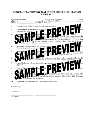 Picture of Real Estate Broker Contract for Lease of Property