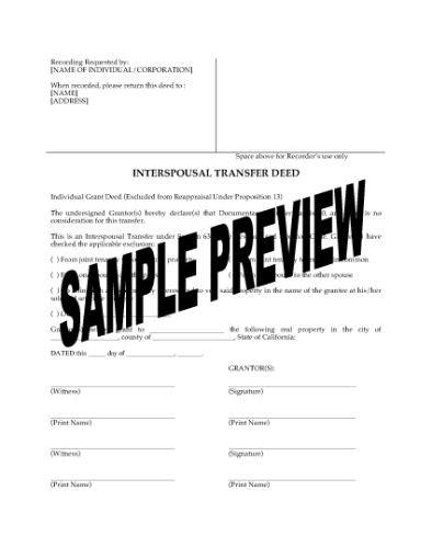 Picture of California Interspousal Transfer Deed