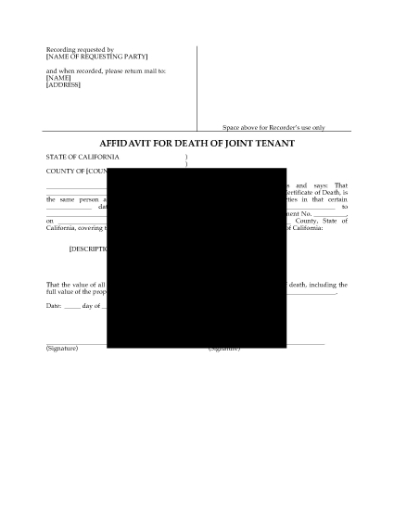 Picture of California Affidavit of Death of Joint Tenant
