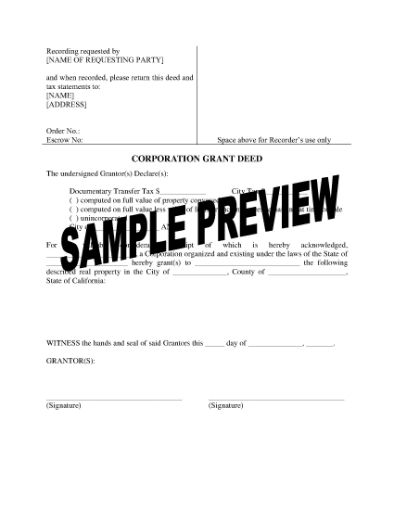 Picture of California Corporation Grant Deed