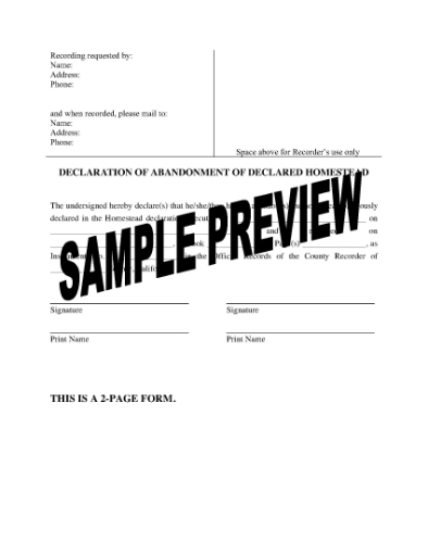 Picture of California Declaration of Abandonment of Declared Homestead