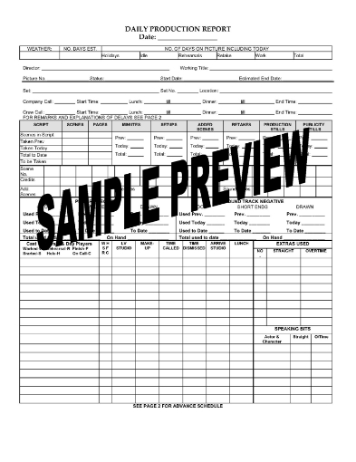 Daily Production Report for Film Shoot
