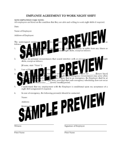 Picture of Employee Consent to Work Night Shift