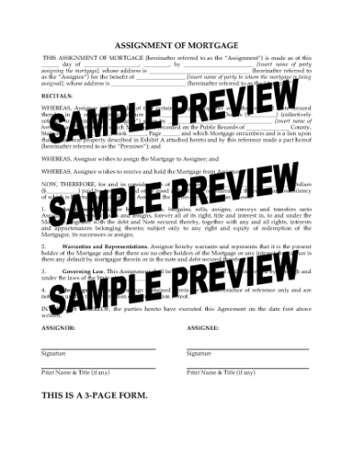 Picture of USA Assignment of Mortgage