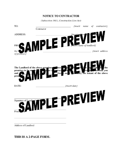 Ontario Notice to Contractor by Landlord