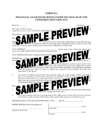 Ontario Financial Guarantee Bond under Section 44